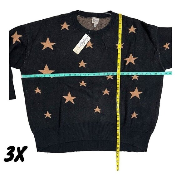 Como Vintage Black Star Sweater NWT Size 3X Tan Star Print Pullover, Cozy Warm - Picture 13 of 13